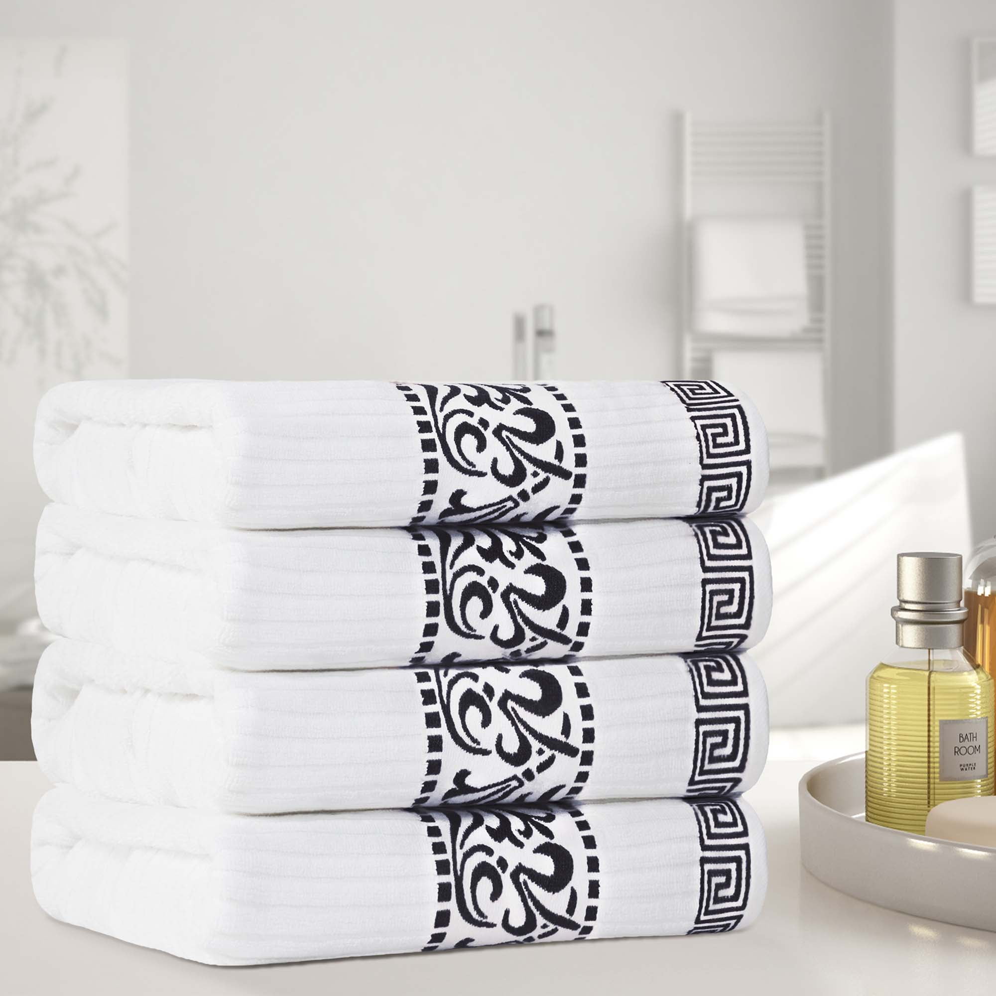 Free Shipping Superior Athens Cotton Greek Scroll Bath Towel Set of 4 Black Walmart Walmart