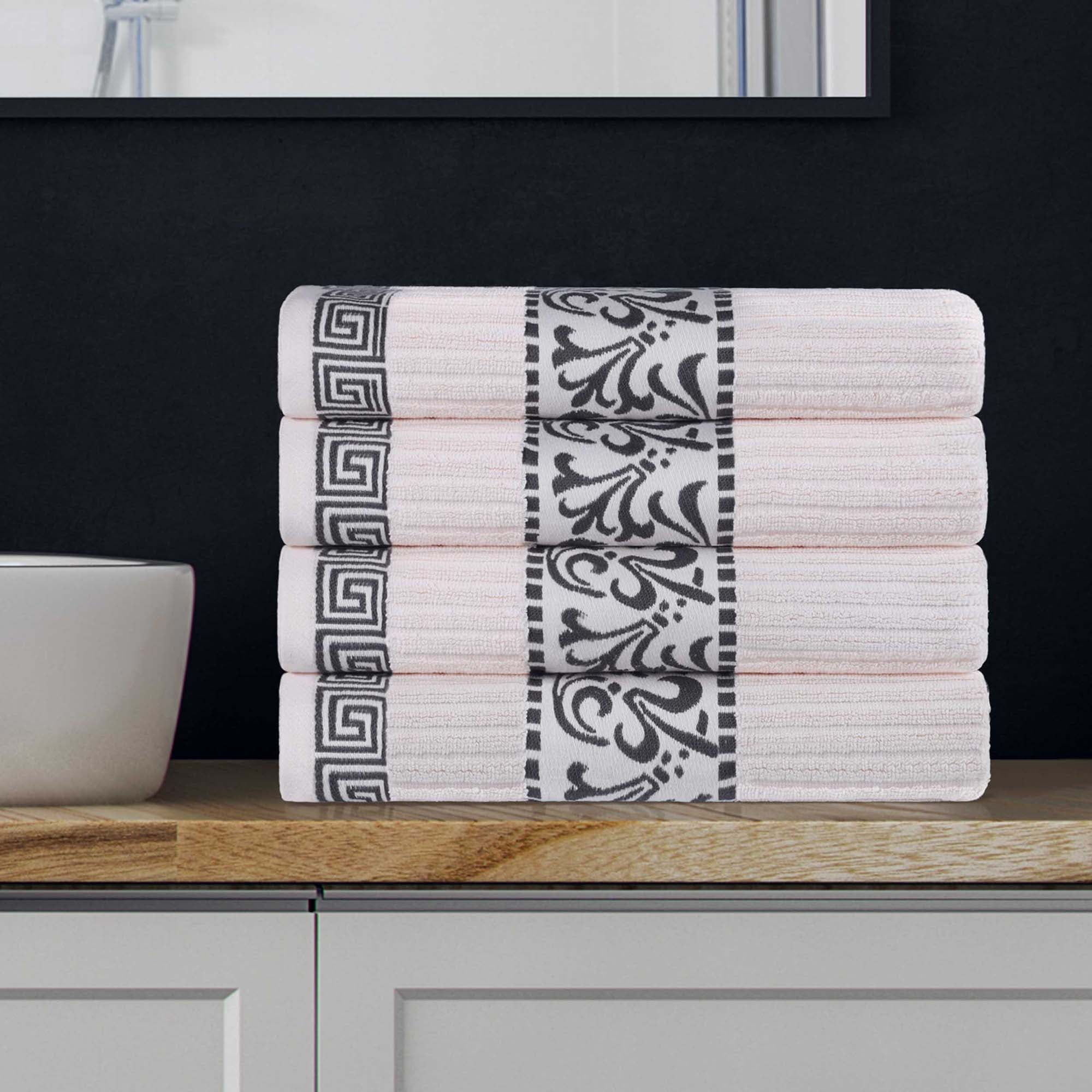 Superior Athens Cotton Greek Scroll Bath Towel Set of 4 Ivory Gray Walmart