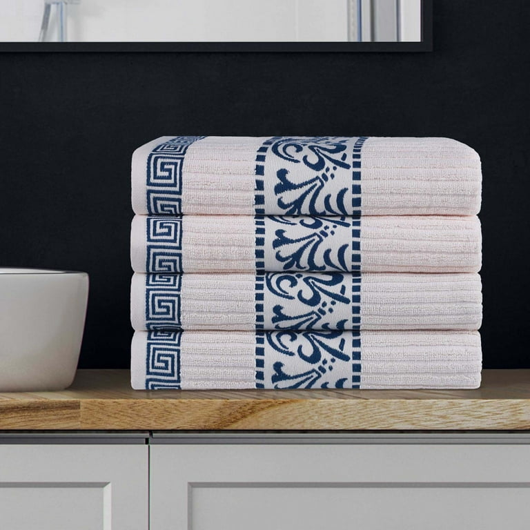 White towels with navy trim sale