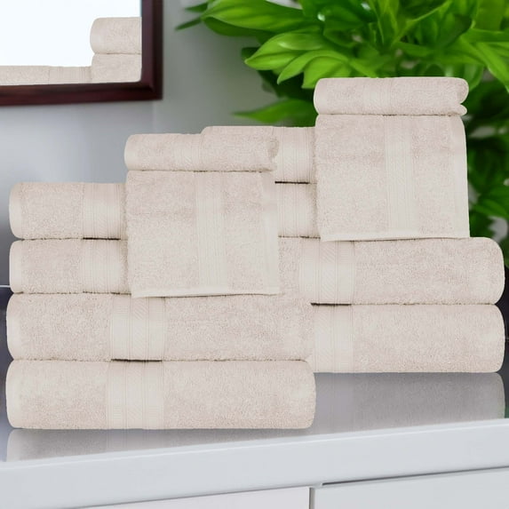 Superior Atlas Cotton Heavyweight 12 Piece Towel Set, Ivory