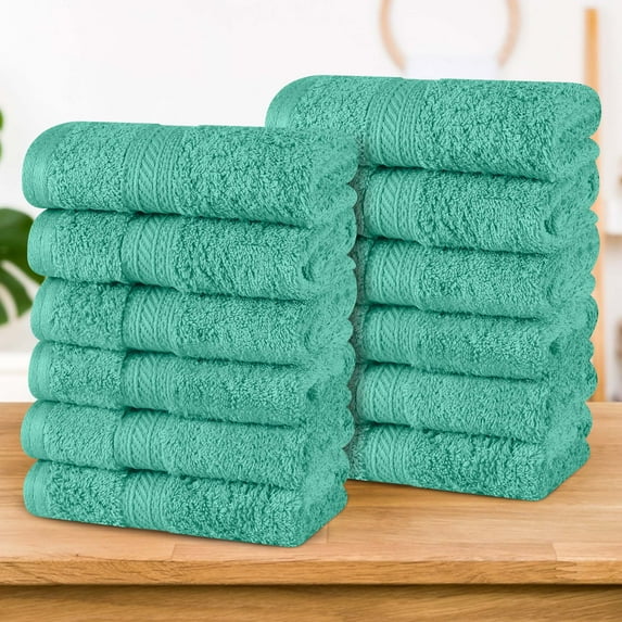 Superior Atlas Cotton Luxury Face Towel Washcloth, Set of 12, Rivulet