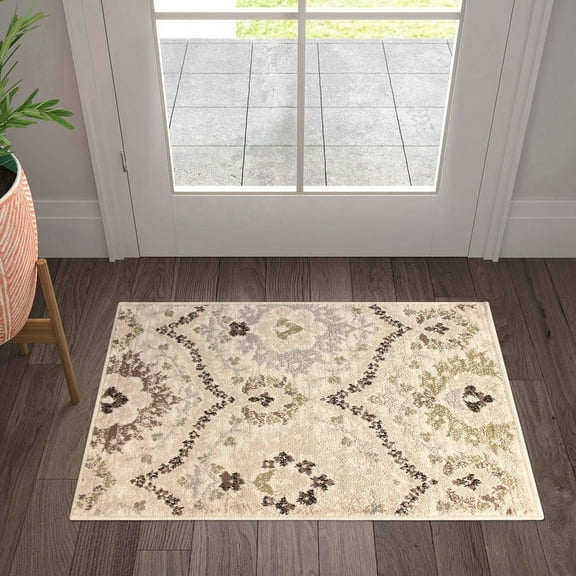 Superior Oriental Vintage Floral Damask Power-loom Indoor Area Rug, 2'x3', Beige-Brown