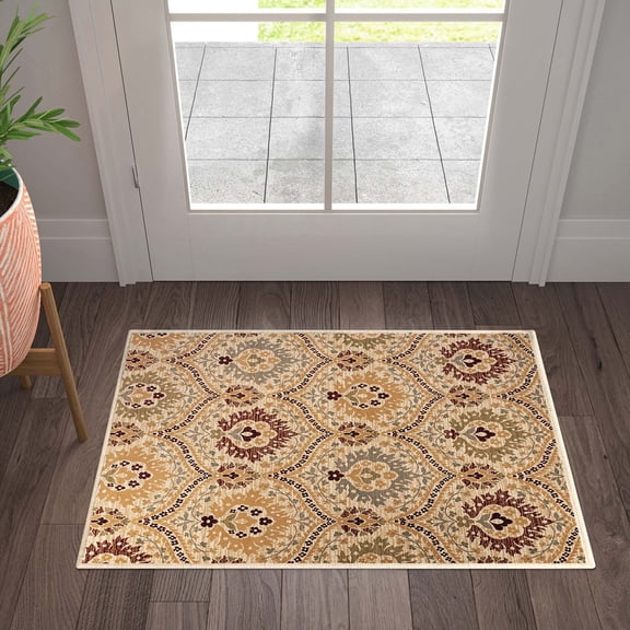 Superior Oriental Vintage Floral Damask Power-loom Indoor Area Rug, 2'x3', Camel