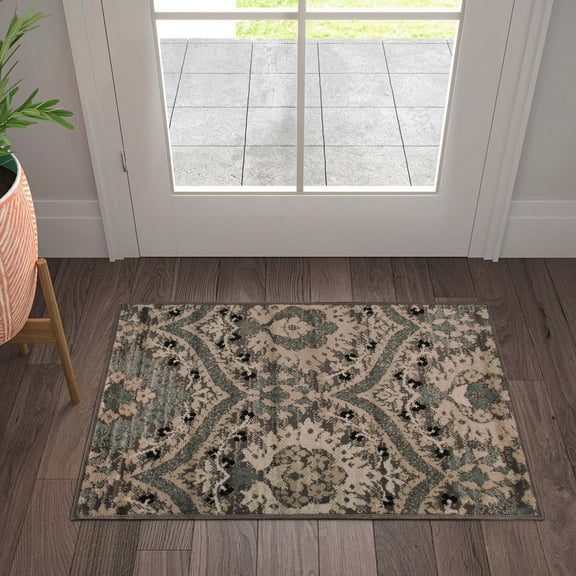 Superior Oriental Vintage Floral Damask Power-loom Indoor Area Rug, 2'x3', Light Blue