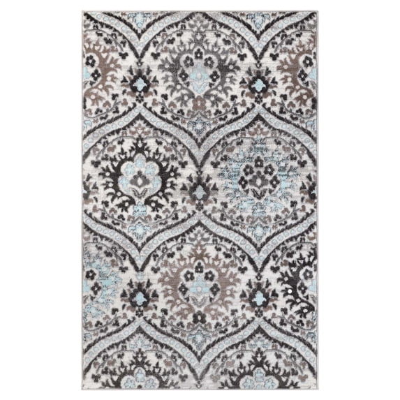 Superior Oriental Vintage Floral Damask Power-loom Indoor Area Rug, 2'x3', Turquoise
