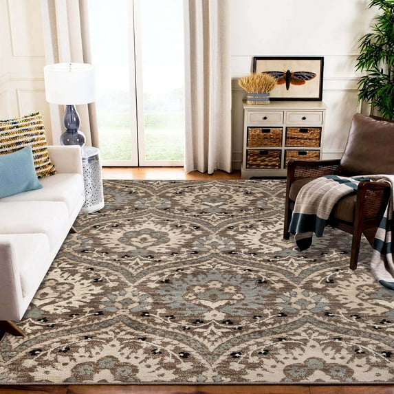 Superior Oriental Vintage Floral Damask Power-loom Indoor Area Rug, 4'x6', Light Blue