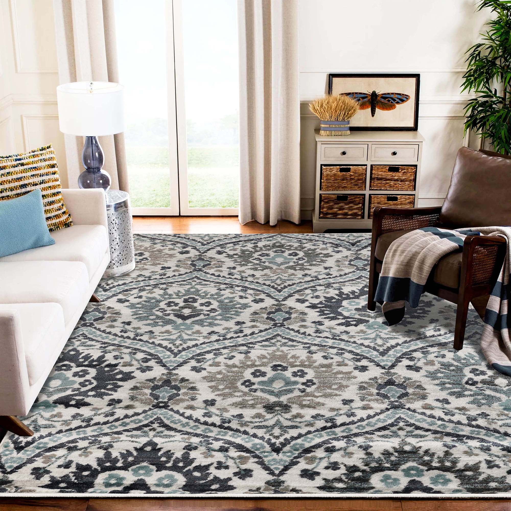Superior Oriental Vintage Floral Damask Power-loom Indoor Area Rug, 5'x8', Deep Royal