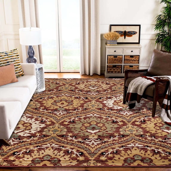 Superior Oriental Vintage Floral Damask Power-loom Indoor Area Rug, 5'x8', Red