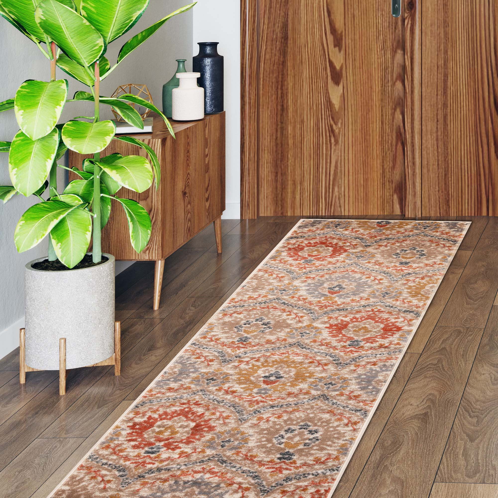 Superior Oriental Vintage Floral Damask Power-loom Indoor Runner Rug, 2'7"x8', Ginger