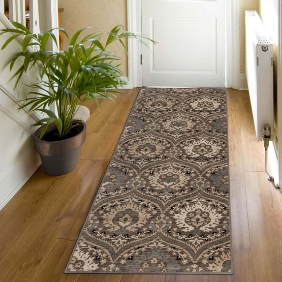 Superior Oriental Vintage Floral Damask Power-loom Indoor Runner Rug, 2'7"x8', Light Blue