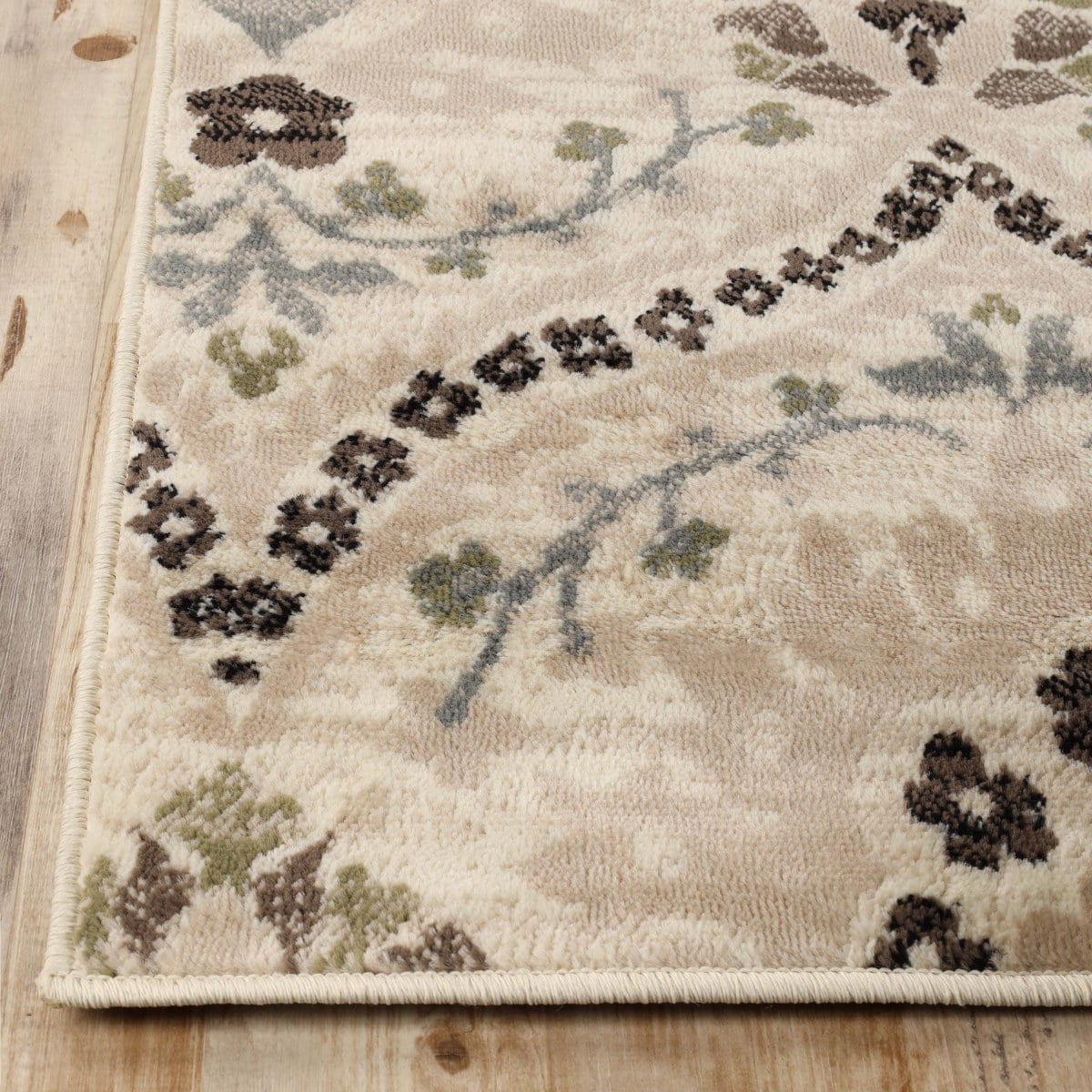 Beige Floral Flat Woven Reversible Runner Rug