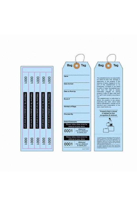 Superior Bag Identification Tags with 5 labels. Light Blue Tag. Printed in Black Ink. Tag Size: 7 7/8" (Height) x 2 1/2" (Width). 1000 Tags.