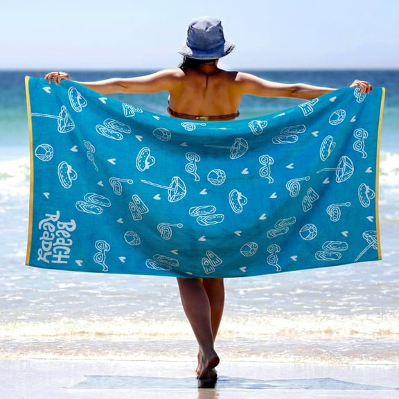 Superior Bahama Cotton Large Oversized Beach Towel, 34" x 68", Blue
