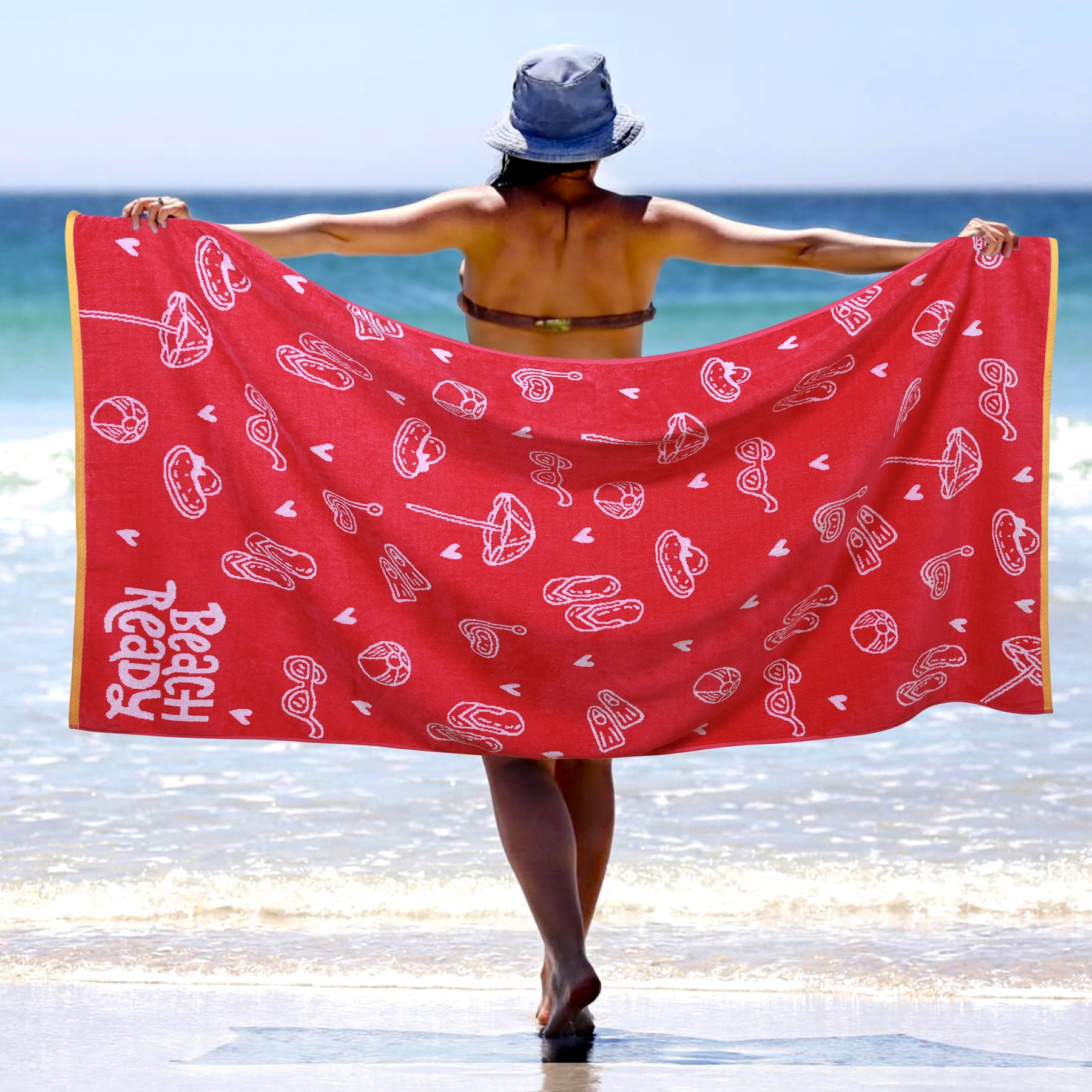 Superior Bahama Cotton Quick Dry Large Red Beach Towel