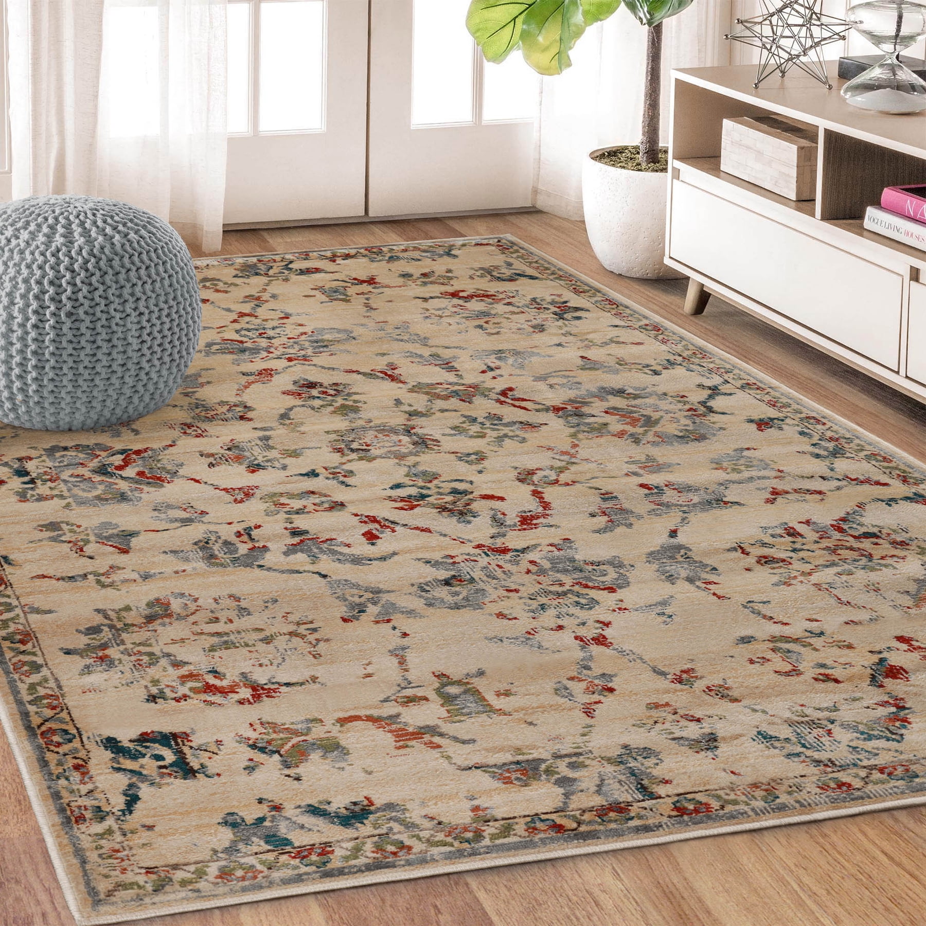 Superior Basilio Modern Medallion Indoor Area Rug, 4' x 6', Red