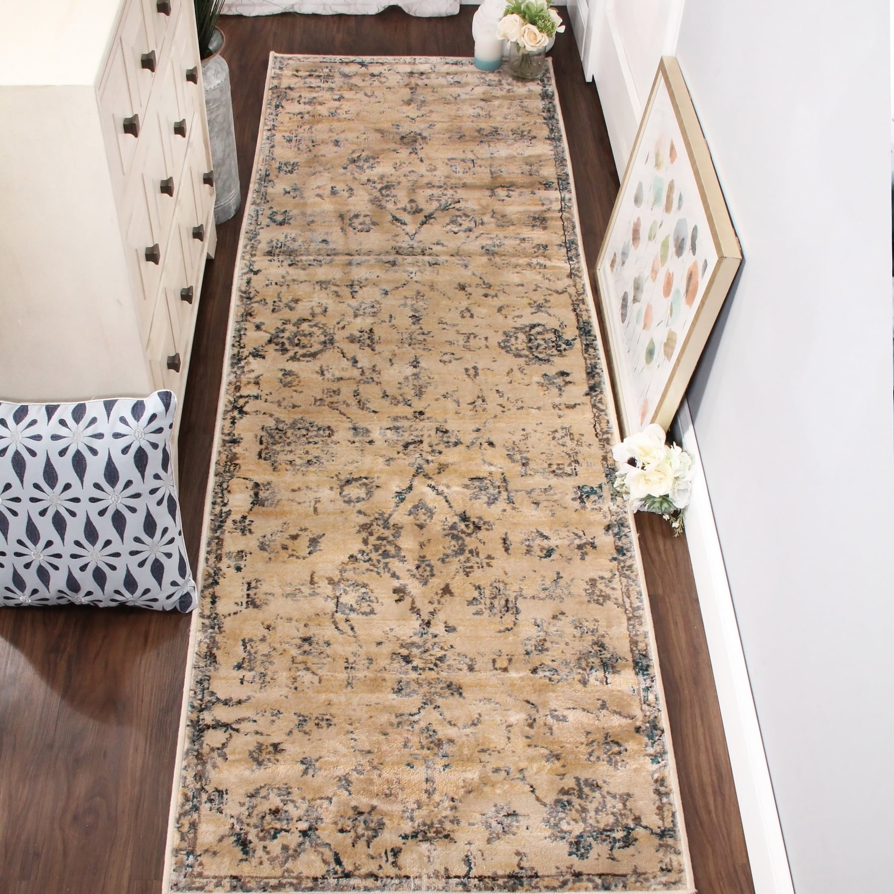 Superior Basilio Modern Medallion Indoor Runner Rug, 2' 7" x 8', Teal