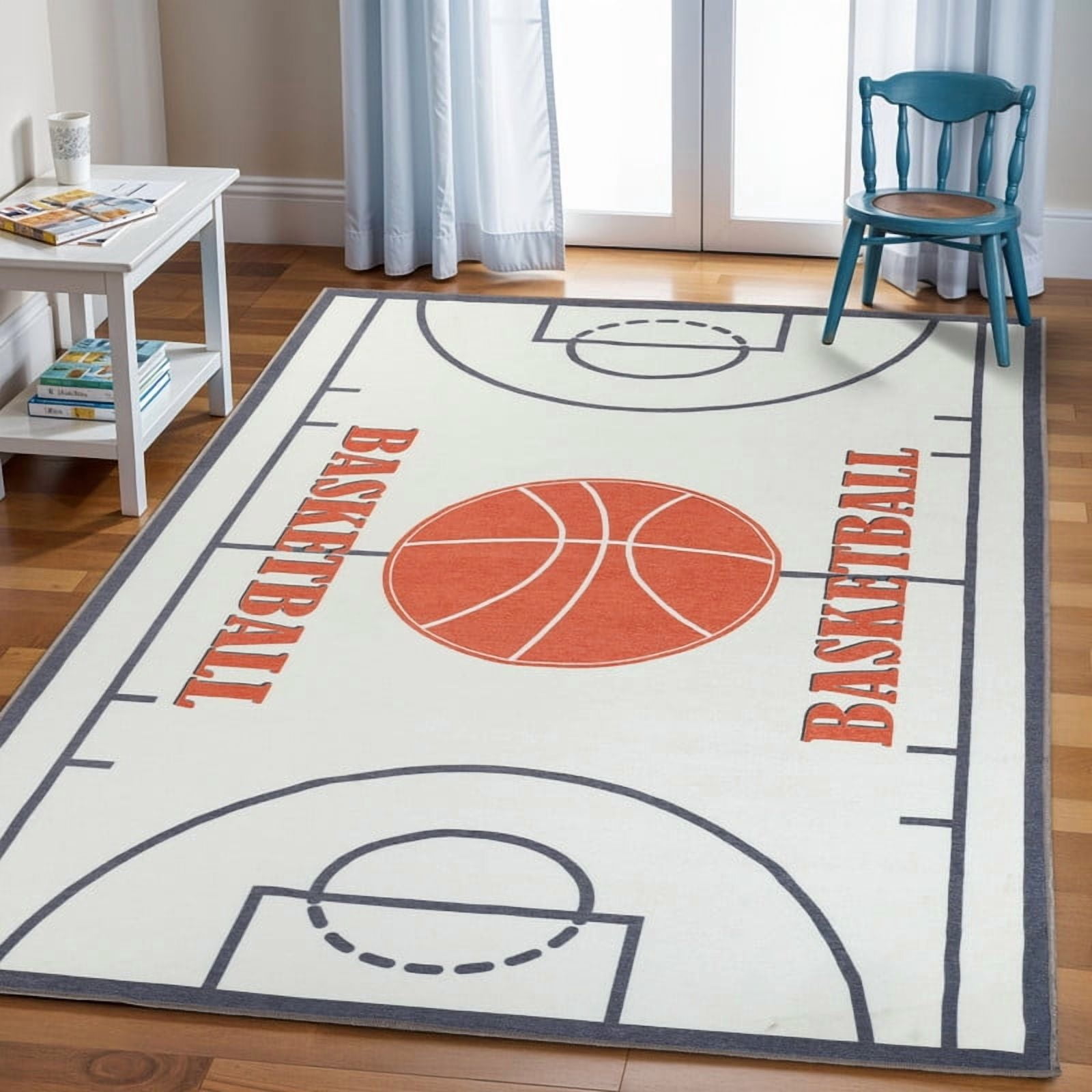 Superior Basketball Non-Slip Washable Indoor Play Rug, Vinatage-Style Rugs, 4' x 6'