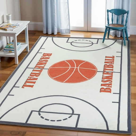 Superior Basketball Non-Slip Washable Indoor Play Rug, 5' x 7' 6"