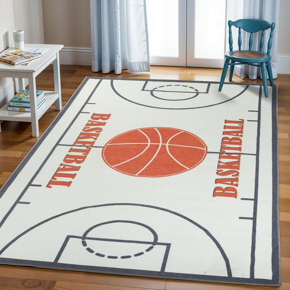 Superior Basketball Non-Slip Washable Indoor Play Rug, 5' 7" x 8' 9"
