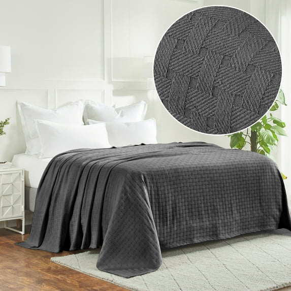 Superior Basketweave All-Season Cotton Blanket, California King, Charcoal