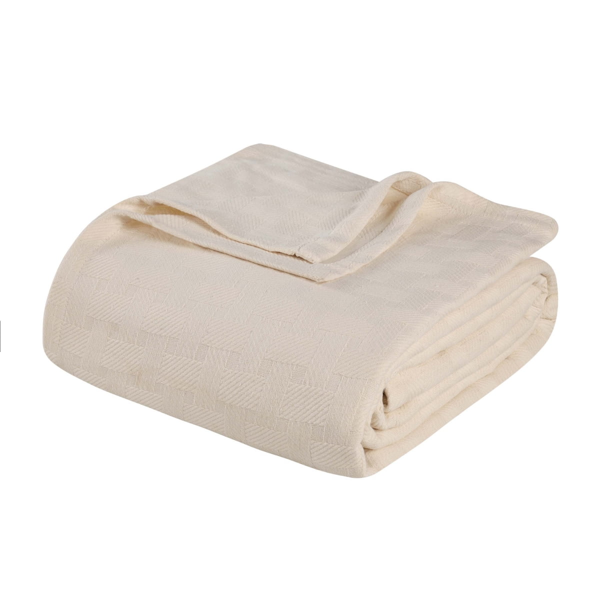 Superior Basketweave AllSeason Cotton Blanket, California King, Ivory
