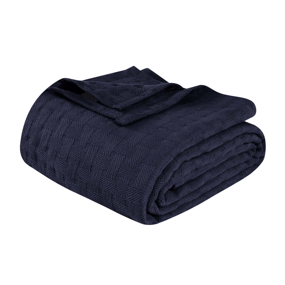 Superior Basketweave AllSeason Cotton Blanket, California King, Navy