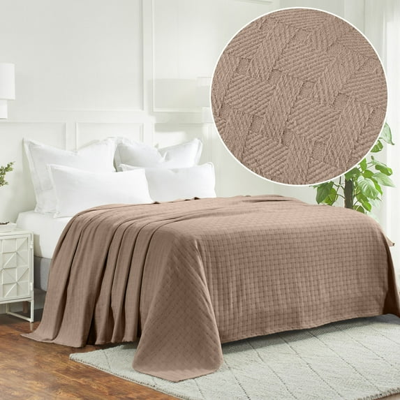 Superior Basketweave All-Season Cotton Blanket, Full/Queen, Khaki
