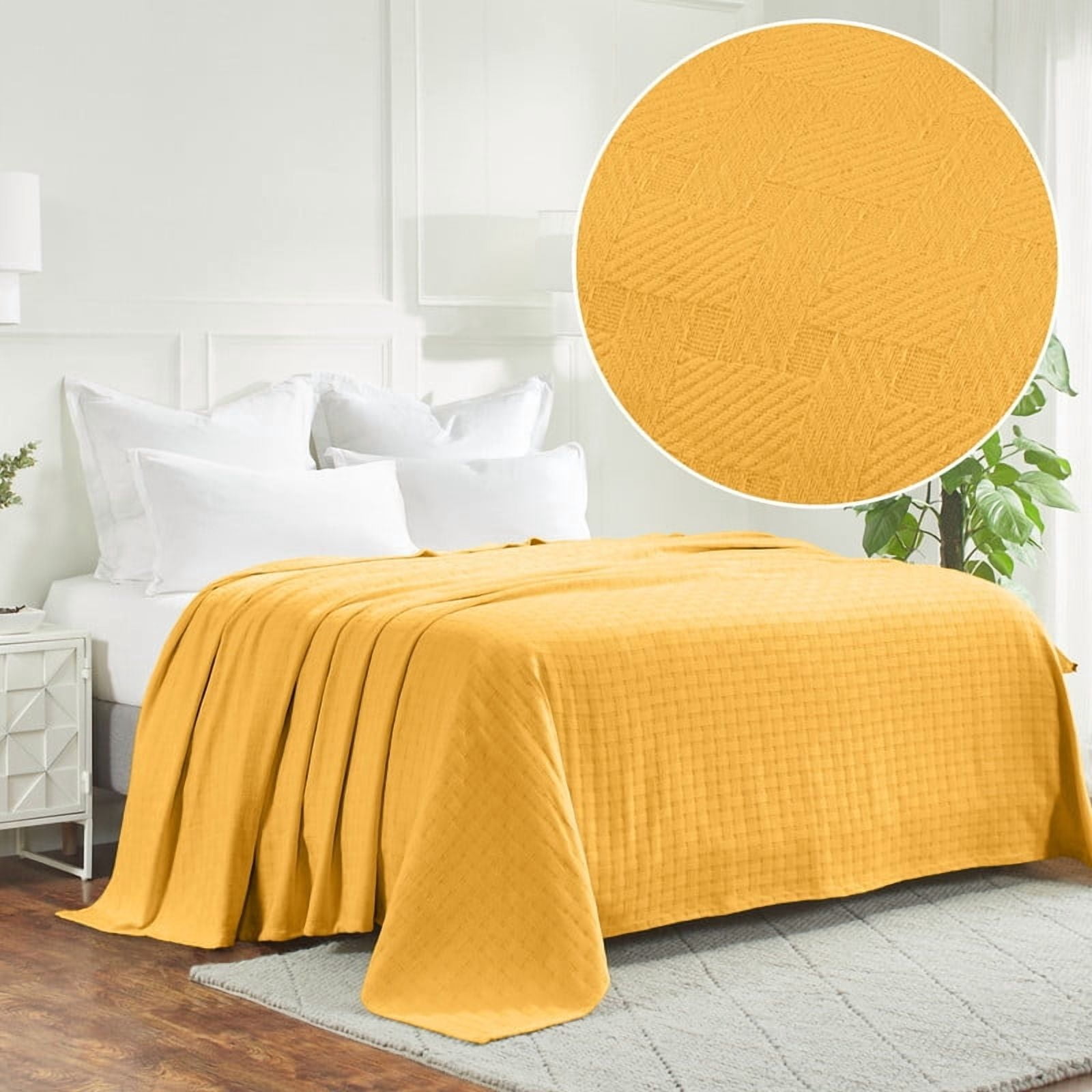 Superior Basketweave All-Season Cotton Blanket, King, Gold