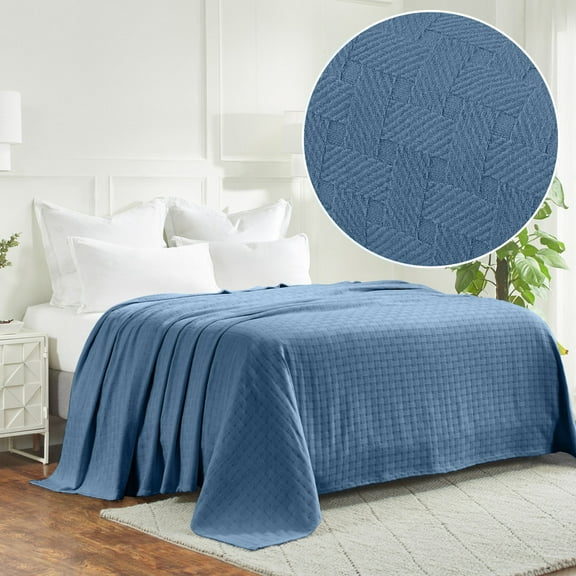 Superior Basketweave All-Season Cotton Blanket, Throw (Non-Standard), Denim Blue