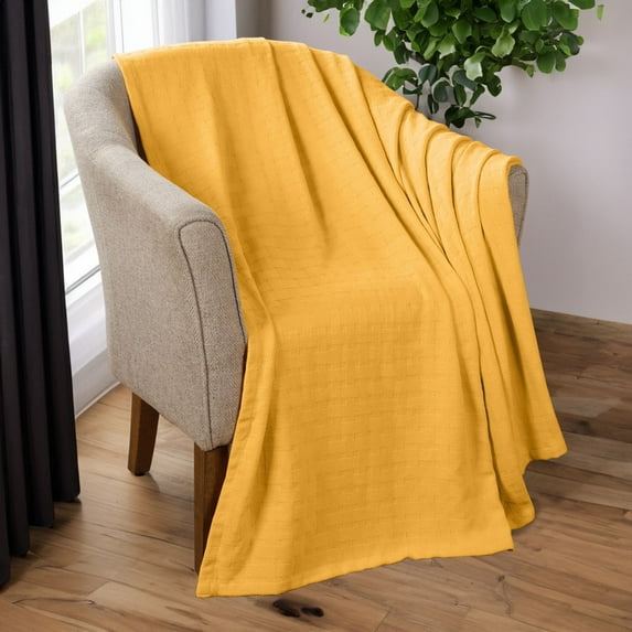 Superior Basketweave All-Season Cotton Blanket, Throw (Non-Standard), Gold