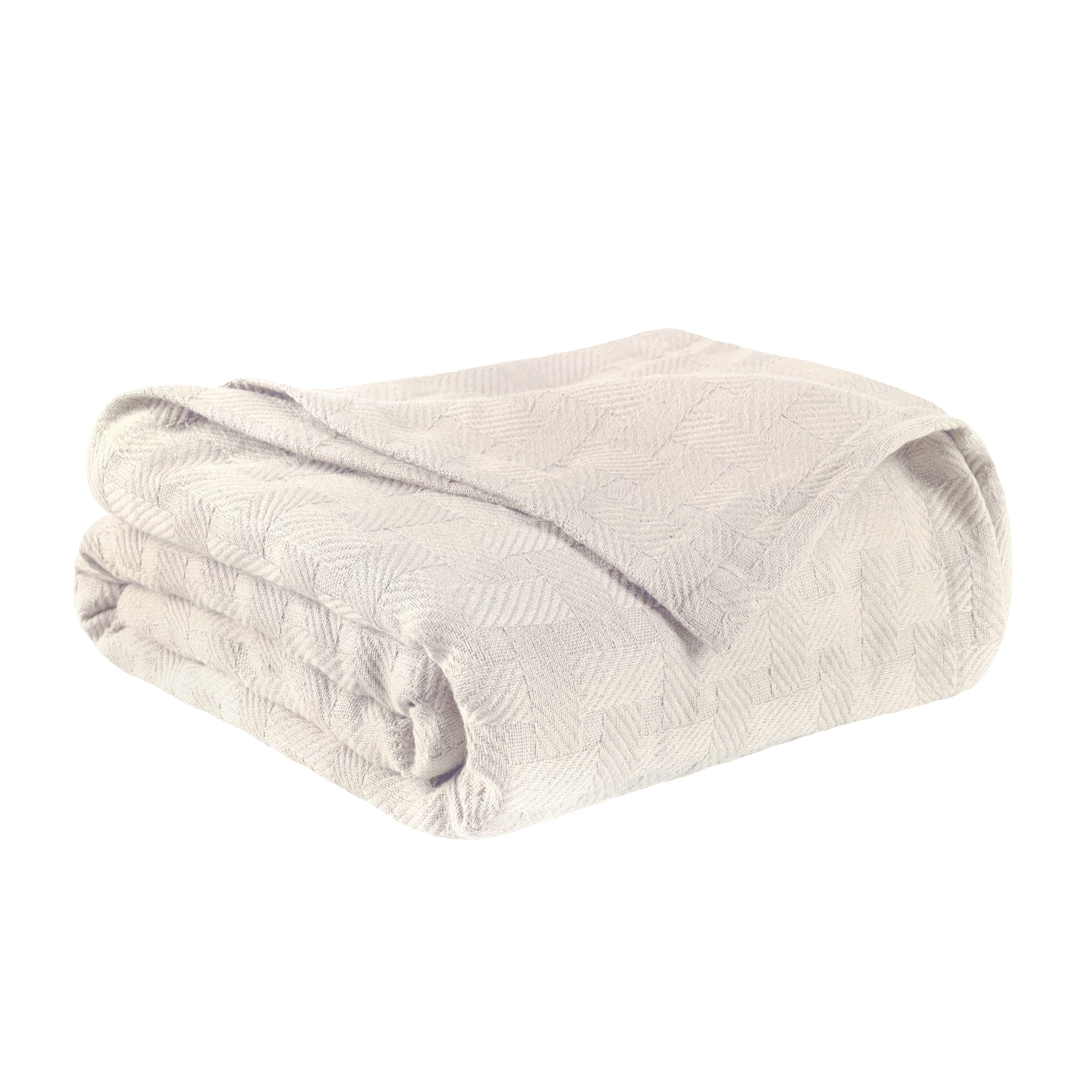 Ivory Twin Cotton Basketweave Reversible Throw Blanket