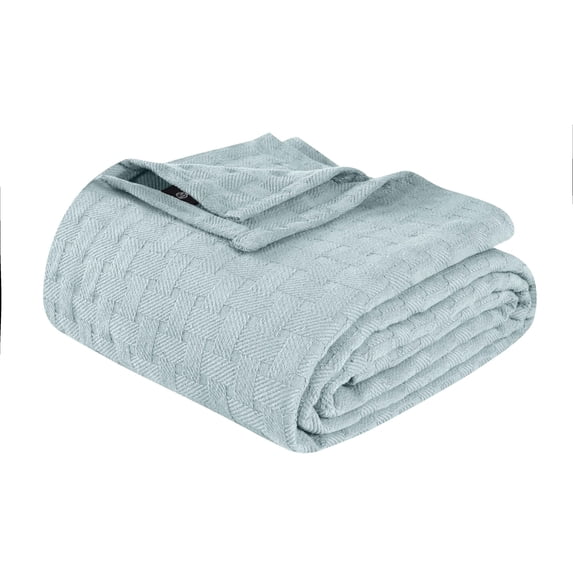 Superior Basketweave All-Season Cotton Blanket, Twin, Light Blue