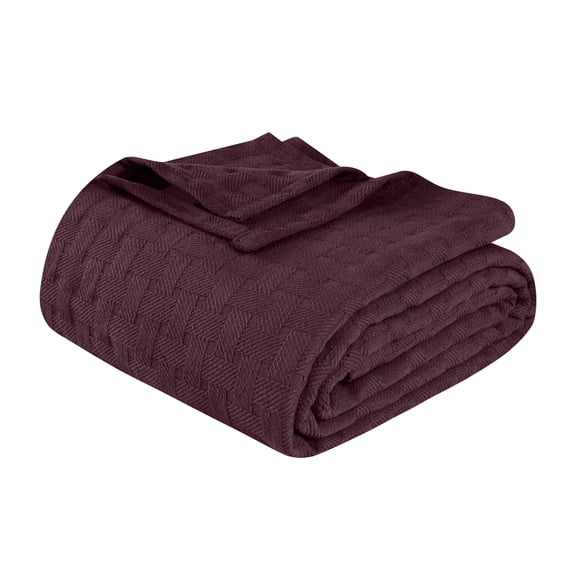 Superior Basketweave All-Season Cotton Blanket, Twin, Plum