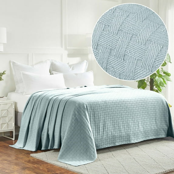 Superior Basketweave Cotton Blanket, Full/Queen, Light Blue