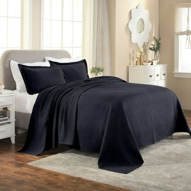 Superior Basketweave Cotton Decorative Bedspread and Sham Set, Full, Navy Blue