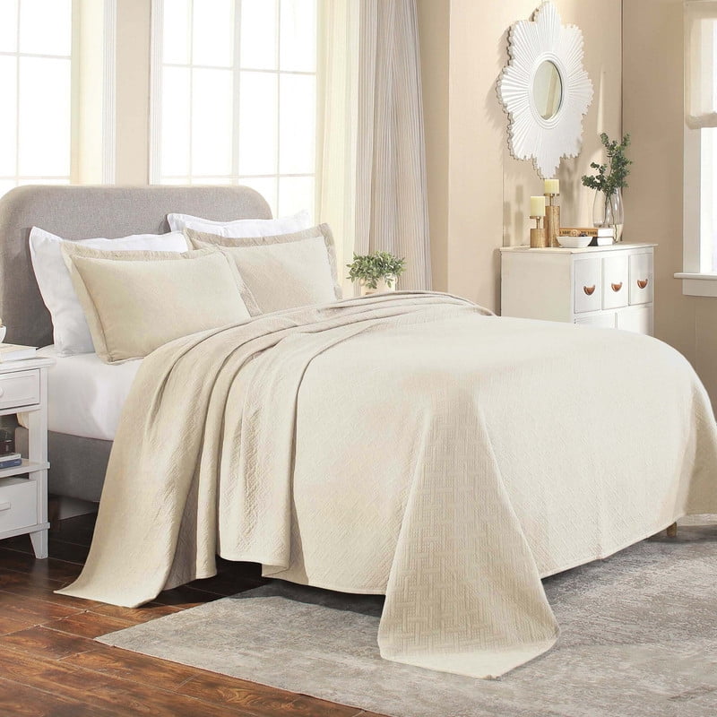 Ivory Twin Cotton Basket Weave 3-Piece Bedspread Set