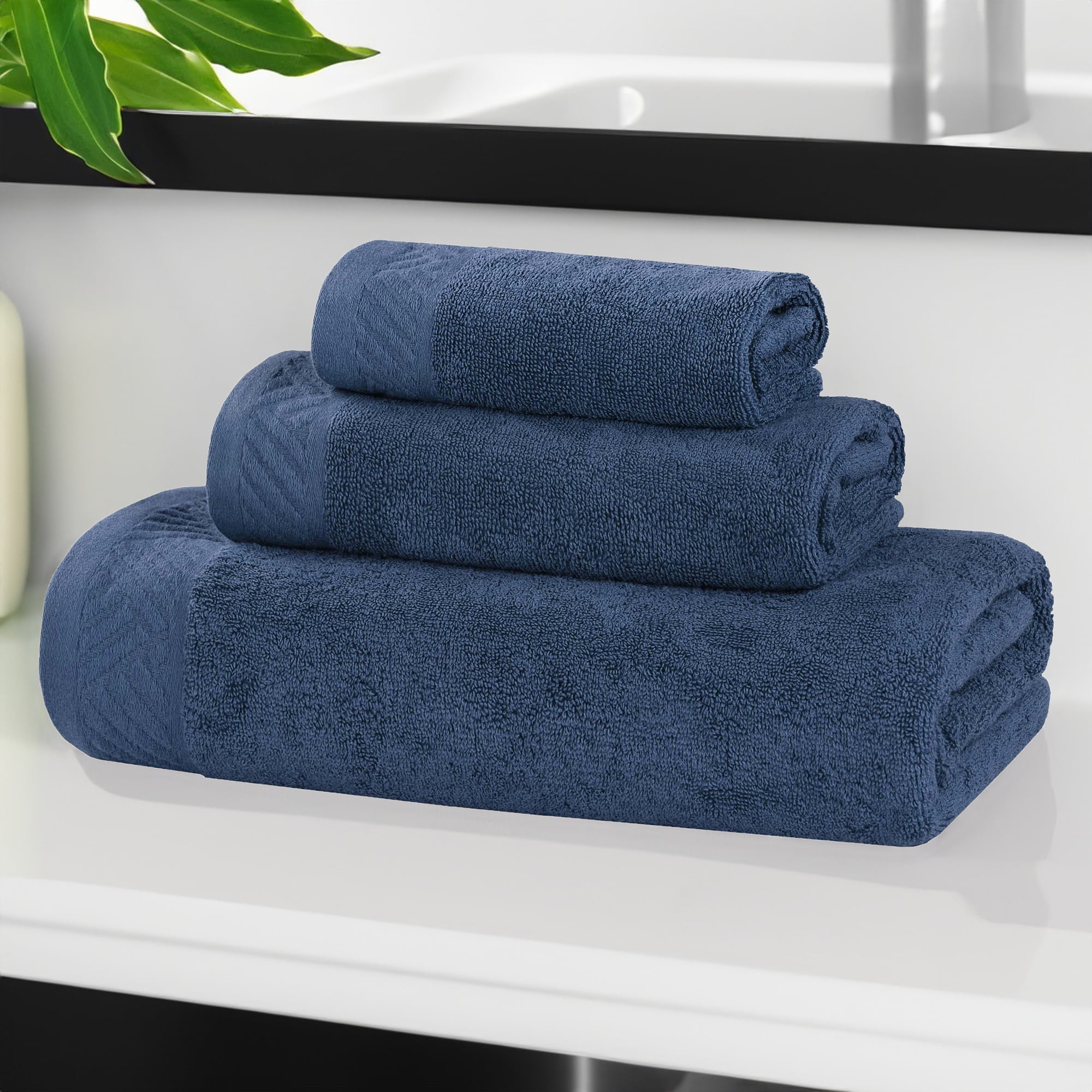 Superior Basketweave Egyptian Cotton Solid 3 Piece Towel Set Royal Blue Walmart