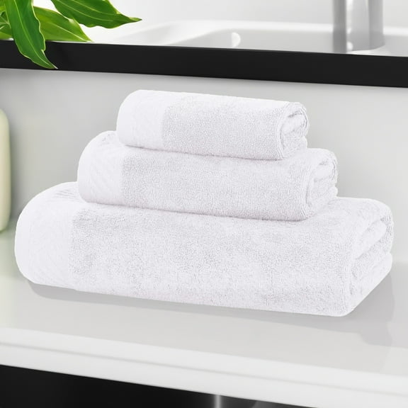 Superior Basketweave Egyptian Cotton Solid 3 Piece Towel Set, White