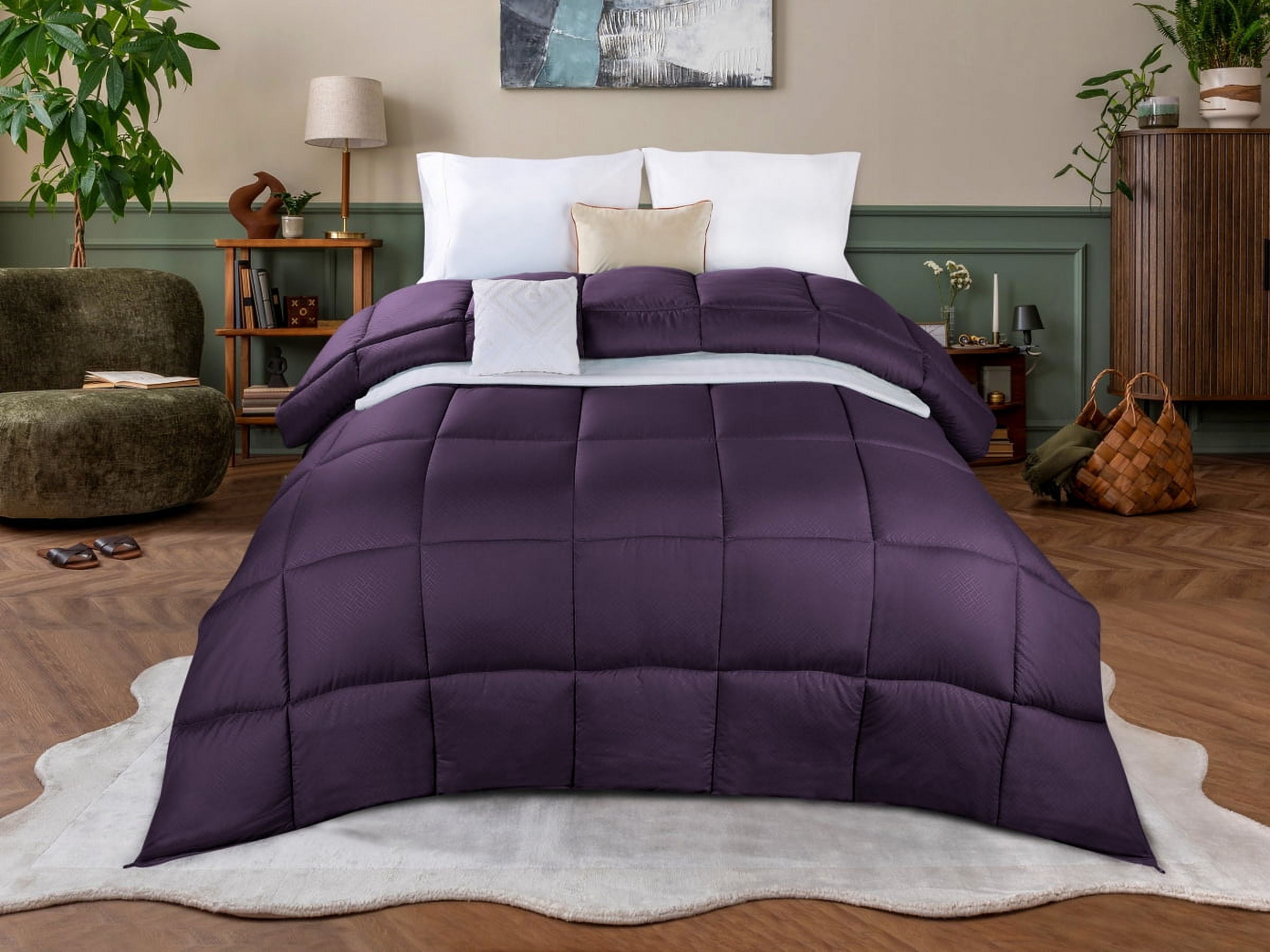 Superior Basketweave Plush Down Alternative Comforter, Full/Queen, Plum