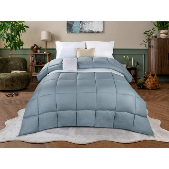 Superior Basketweave Plush Down Alternative Comforter, Full/Queen, Smoke Blue