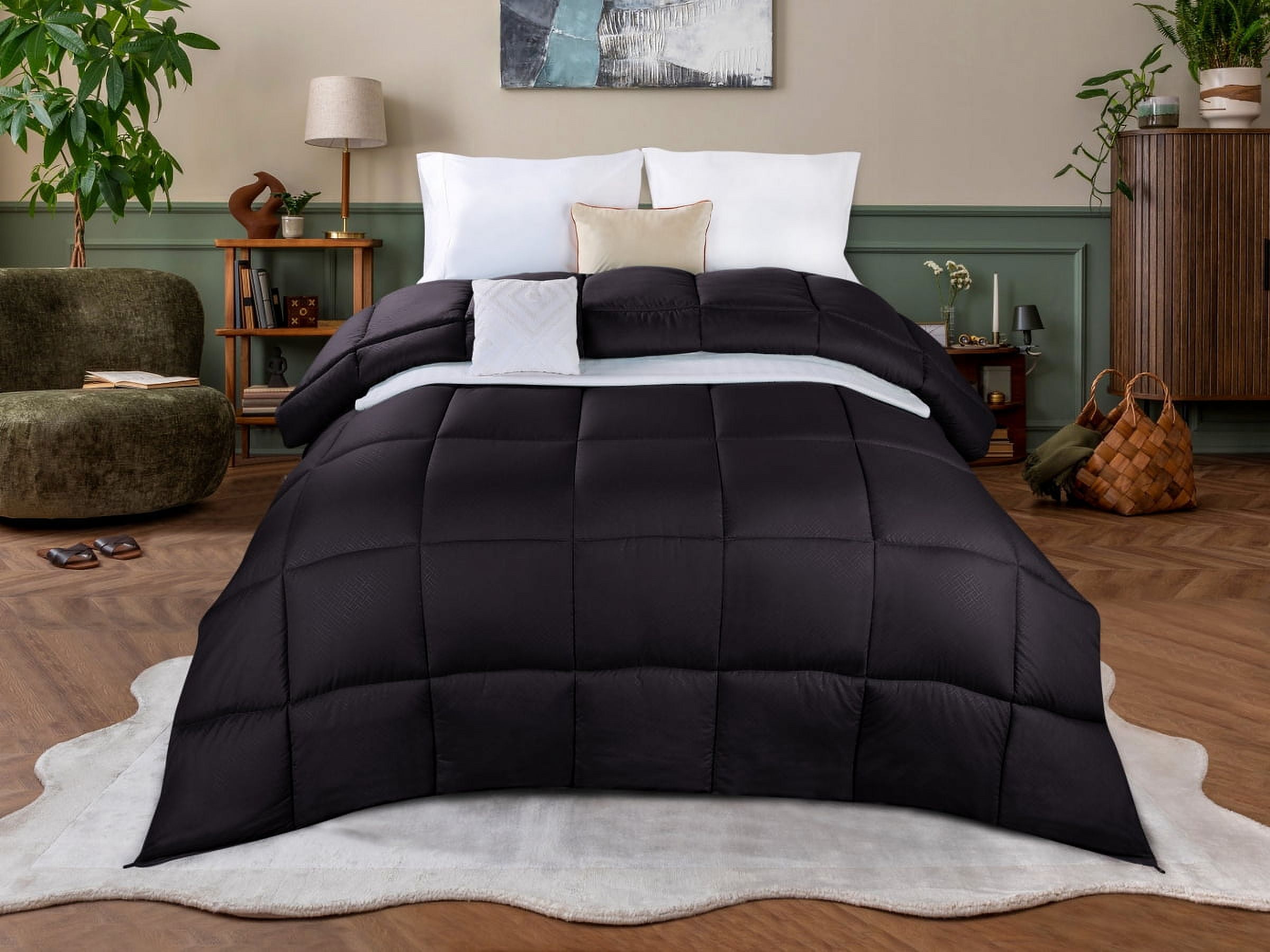 Superior Basketweave Plush Down Alternative Comforter, King, Black