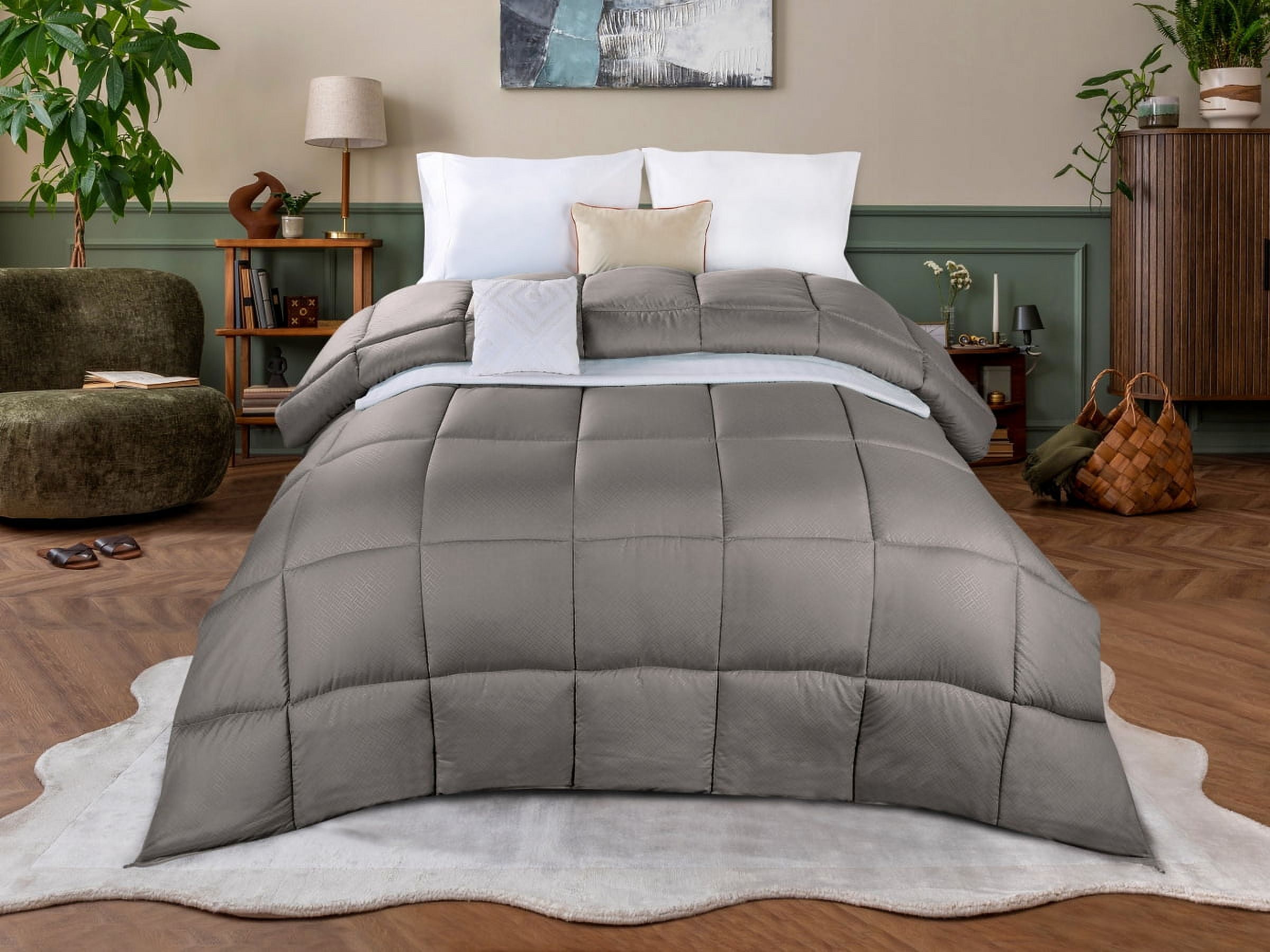 Superior Basketweave Plush Down Alternative Comforter King Charcoal