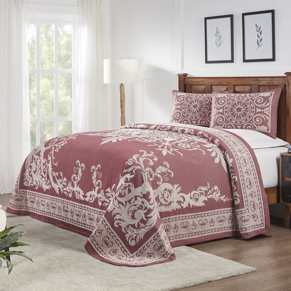 Superior Bedspread Set, Full, Berry Red, 3 Piece