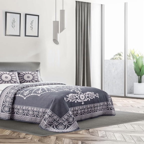 Superior 3-Pieces High-Durability Reversible Cotton Blend Bedspread Set, Full, Denim Blue