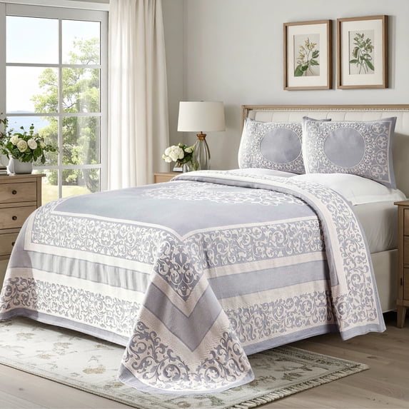 Superior 3-Pieces High-Durability Cotton-Blend Bedspread Set, Full, Slate Blue