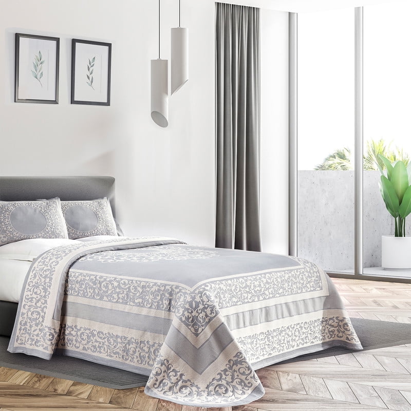 Full Slate Blue Cotton Blend Bedspread Set