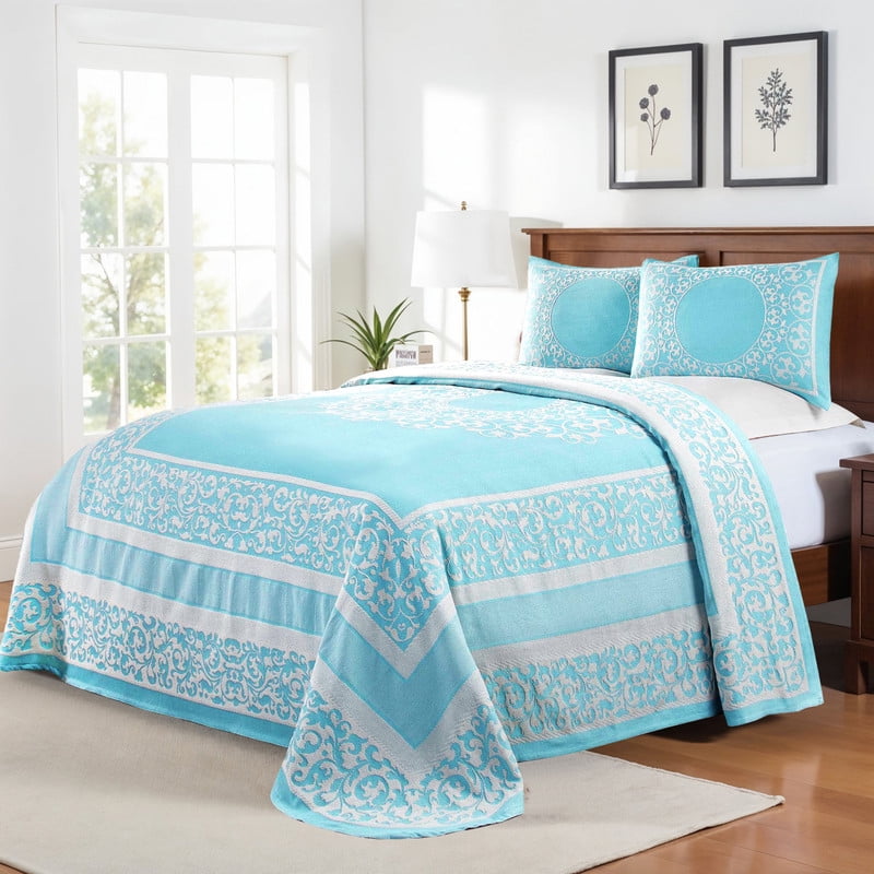 Superior 3-Pieces High-Durability Cotton-Blend Bedspread Set, King, Aqua