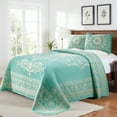 thumbnail image 1 of Superior 3-Pieces High-Durability Reversible Cotton Blend Bedspread Set, Queen, Green, 1 of 8