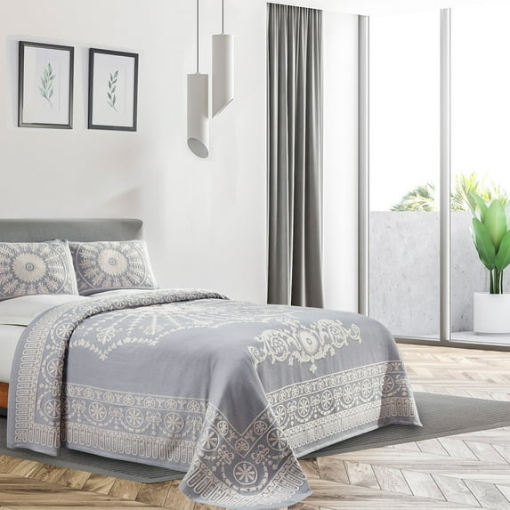 Superior 3-Pieces High-Durability Reversible Cotton Blend Bedspread Set, Queen, Slate Blue