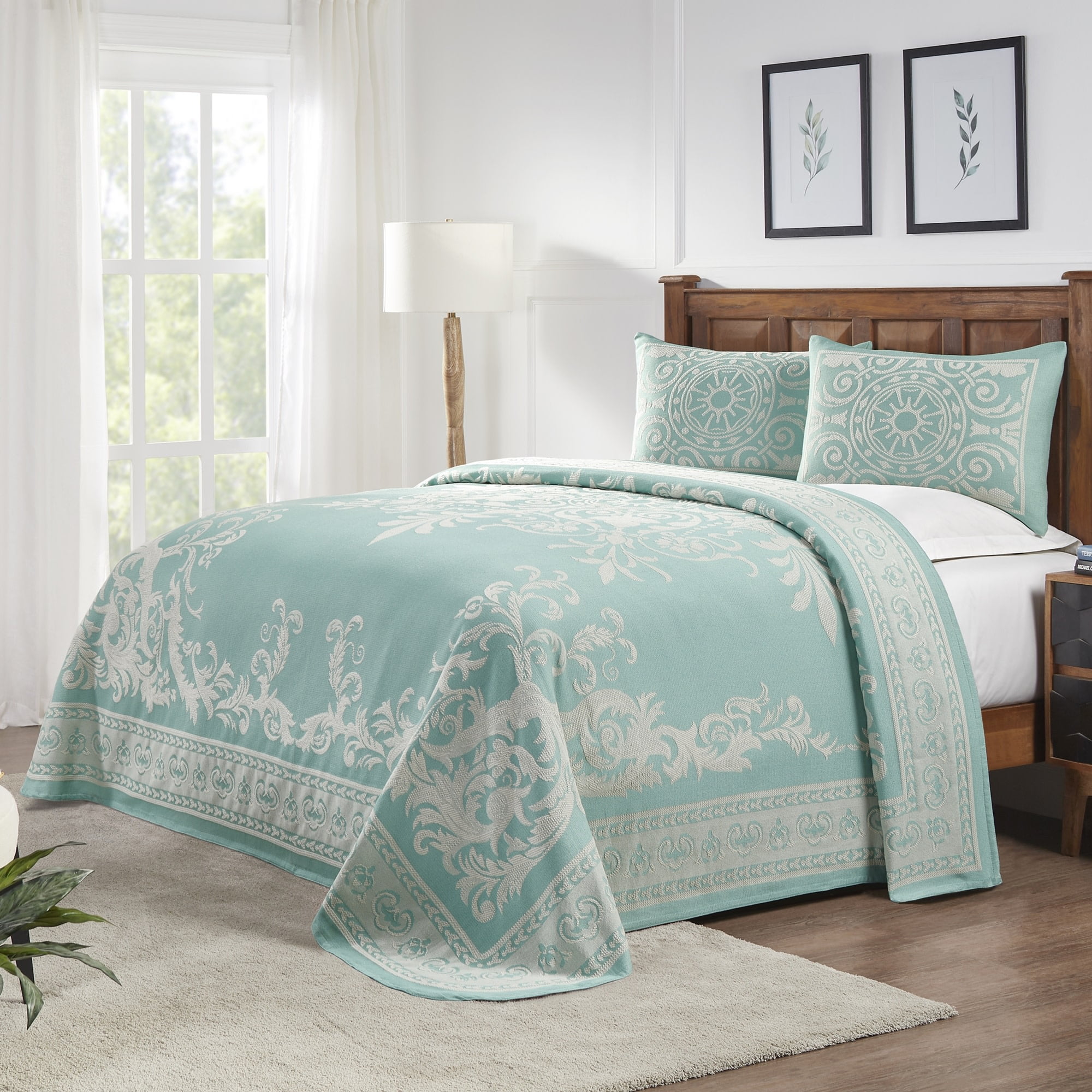 Superior 2-Piece Adalie Cotton Blend Turquoise Bedspread Set, Twin